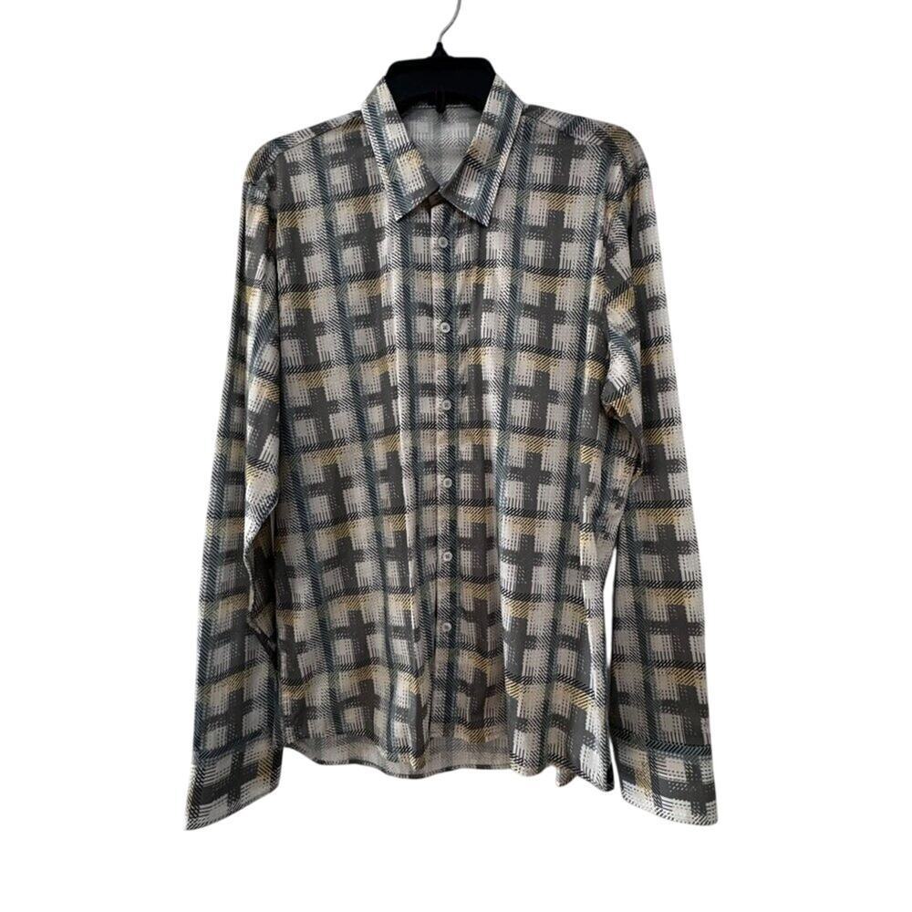 GoodMan Men's Button-Up Shirt Multicolor Plaid Long Sleeve Button Cuff Sz Large